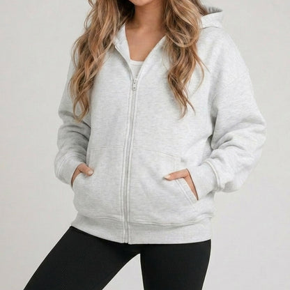 KEYNOO Oversized Zip Up Hoodie - Bleached Gray