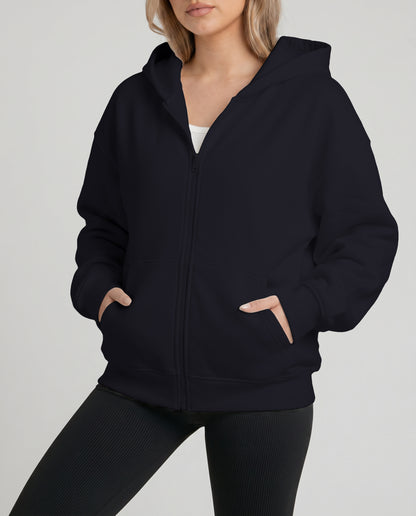 KEYNOO Oversized Zip Up Hoodie - Navy