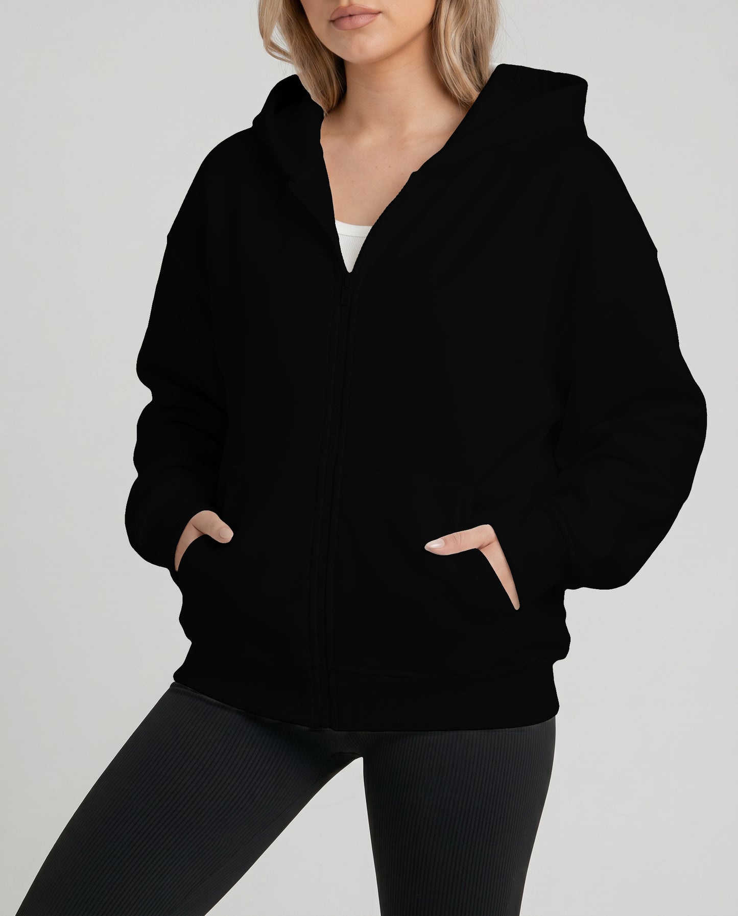 KEYNOO Oversized Zip Up Hoodie - Black