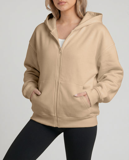 KEYNOO Oversized Zip Up Hoodie - Oatmeal