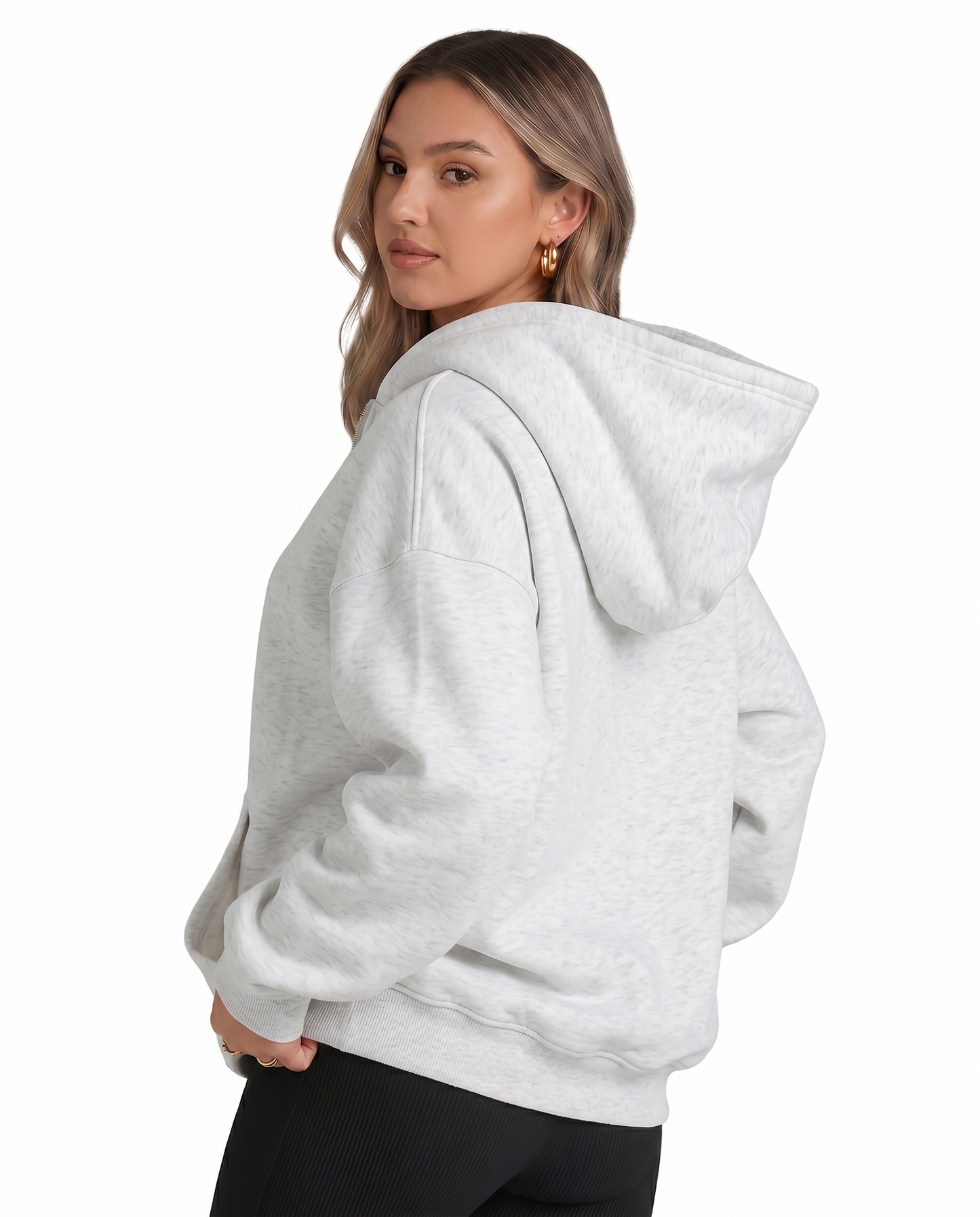 KEYNOO Oversized Zip Up Hoodie - Heather Gray