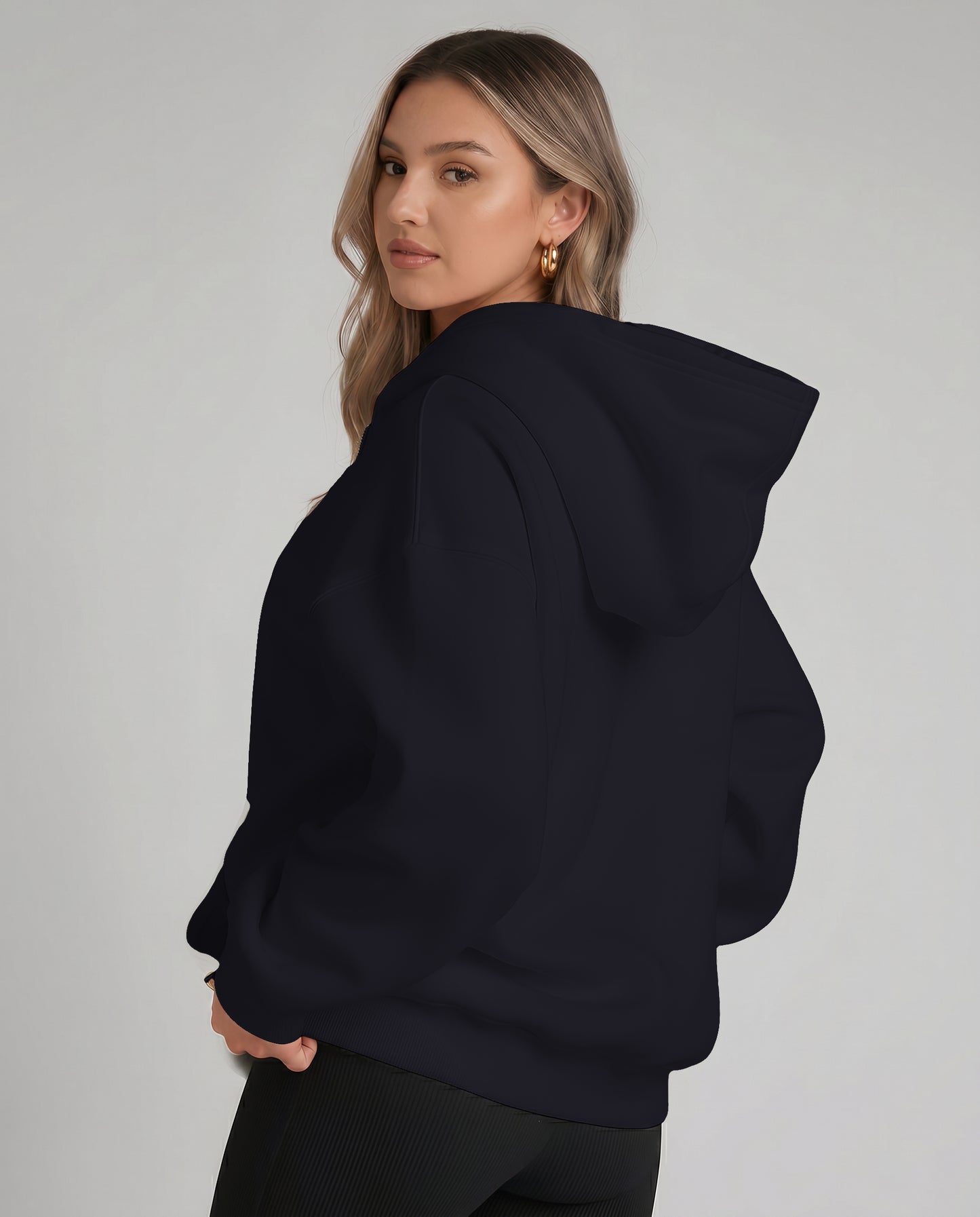 KEYNOO Oversized Zip Up Hoodie - Navy