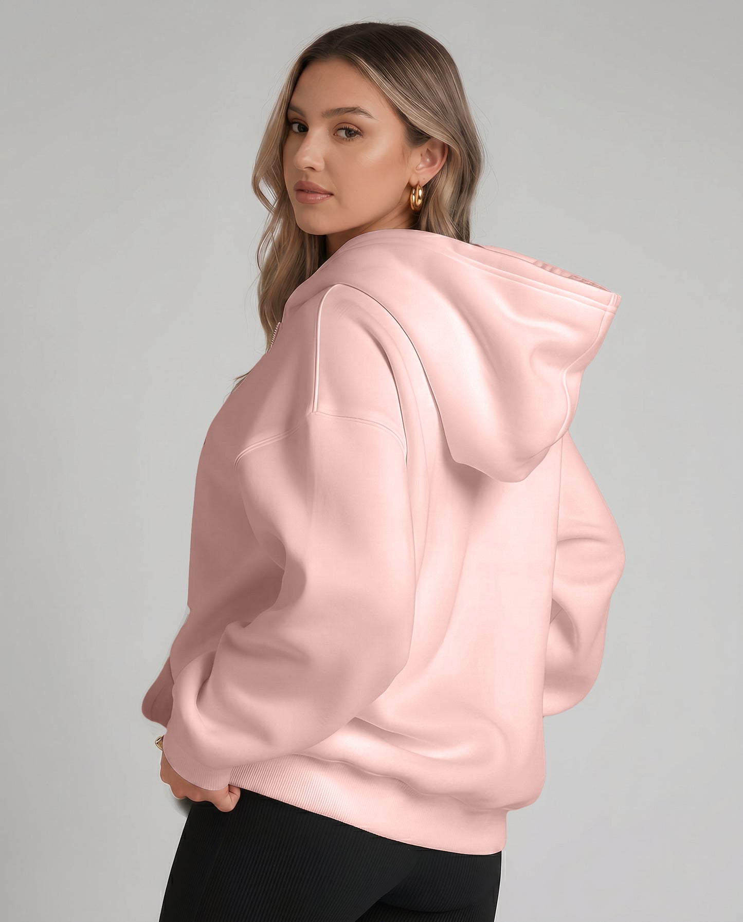 KEYNOO Oversized Zip Up Hoodie - Pink