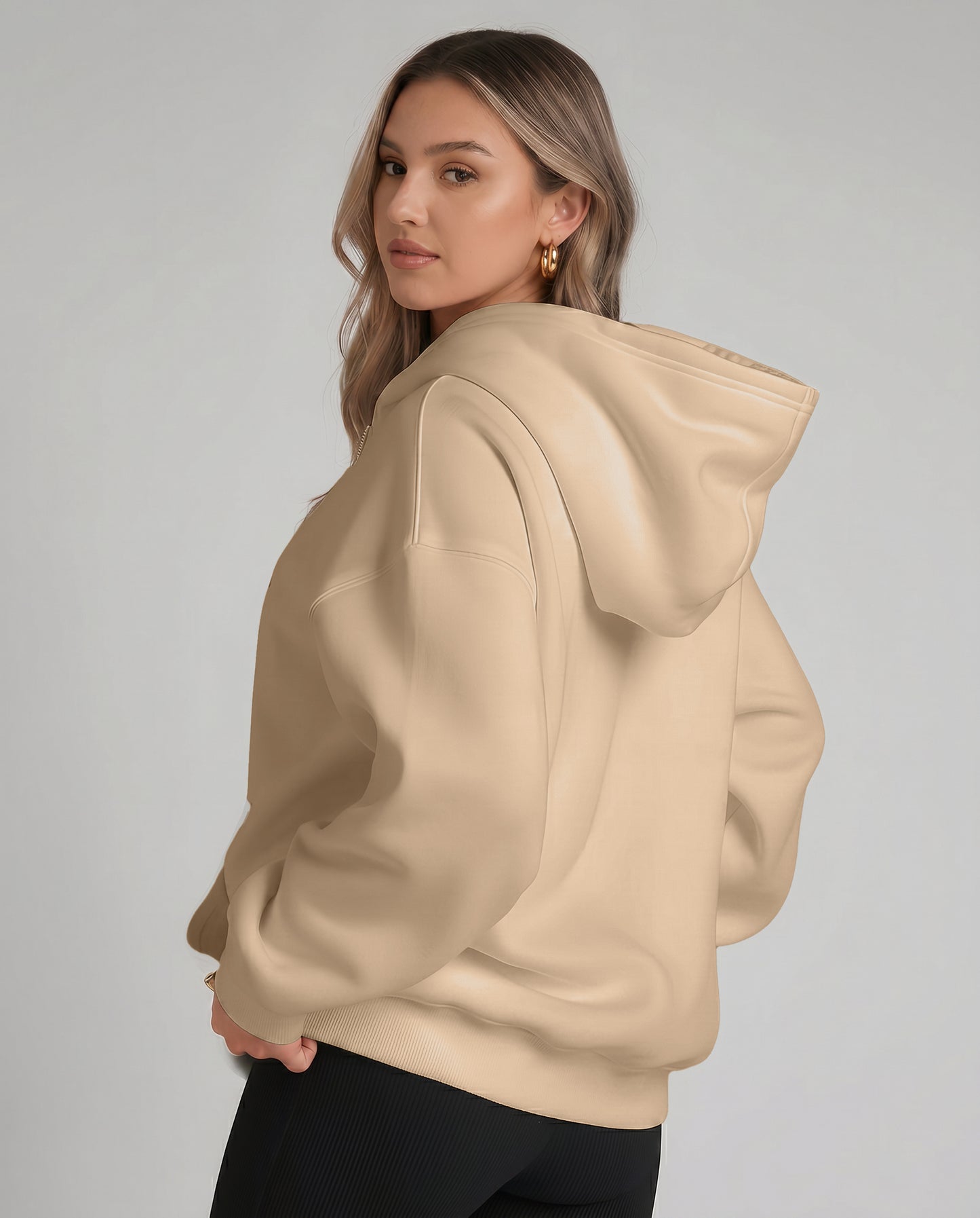KEYNOO Oversized Zip Up Hoodie - Oatmeal