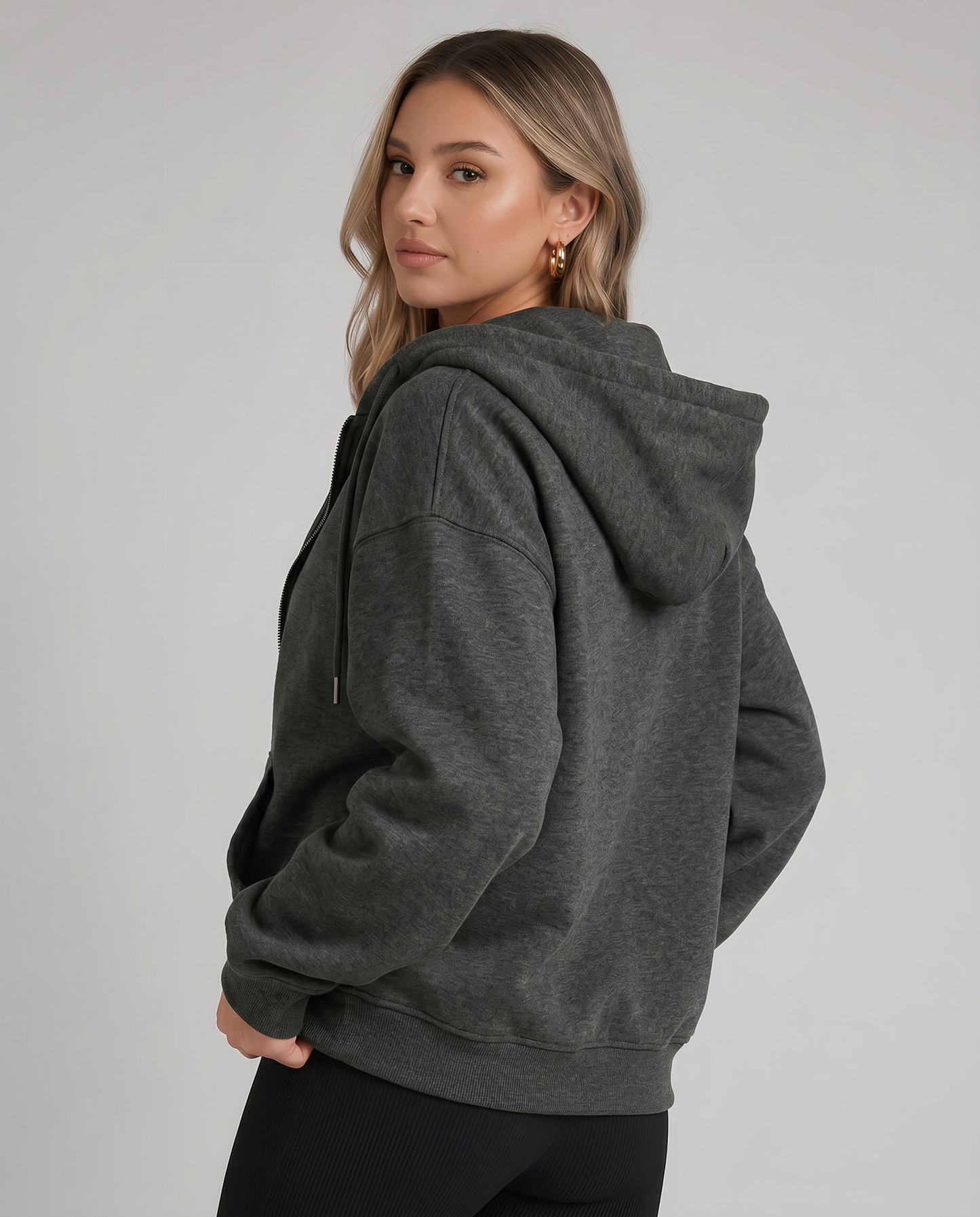 KEYNOO Oversized Zip Up Hoodie - Charcoal