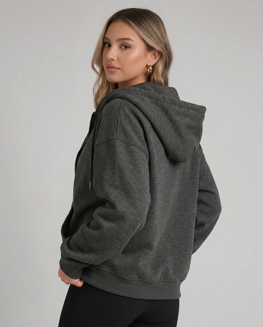 KEYNOO Oversized Zip Up Hoodie - Charcoal