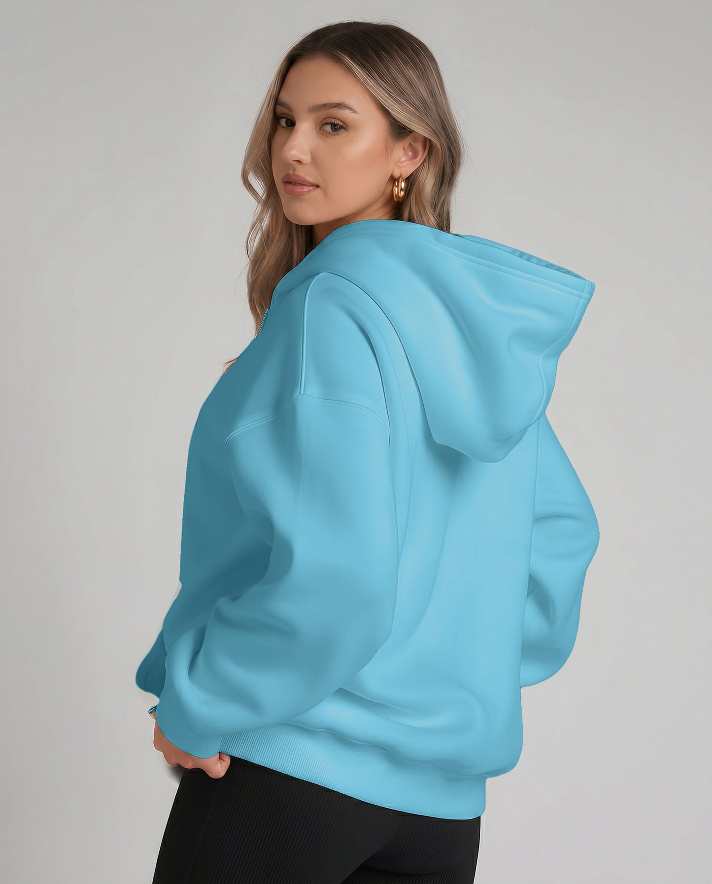 KEYNOO Oversized Zip Up Hoodie - Sky Blue