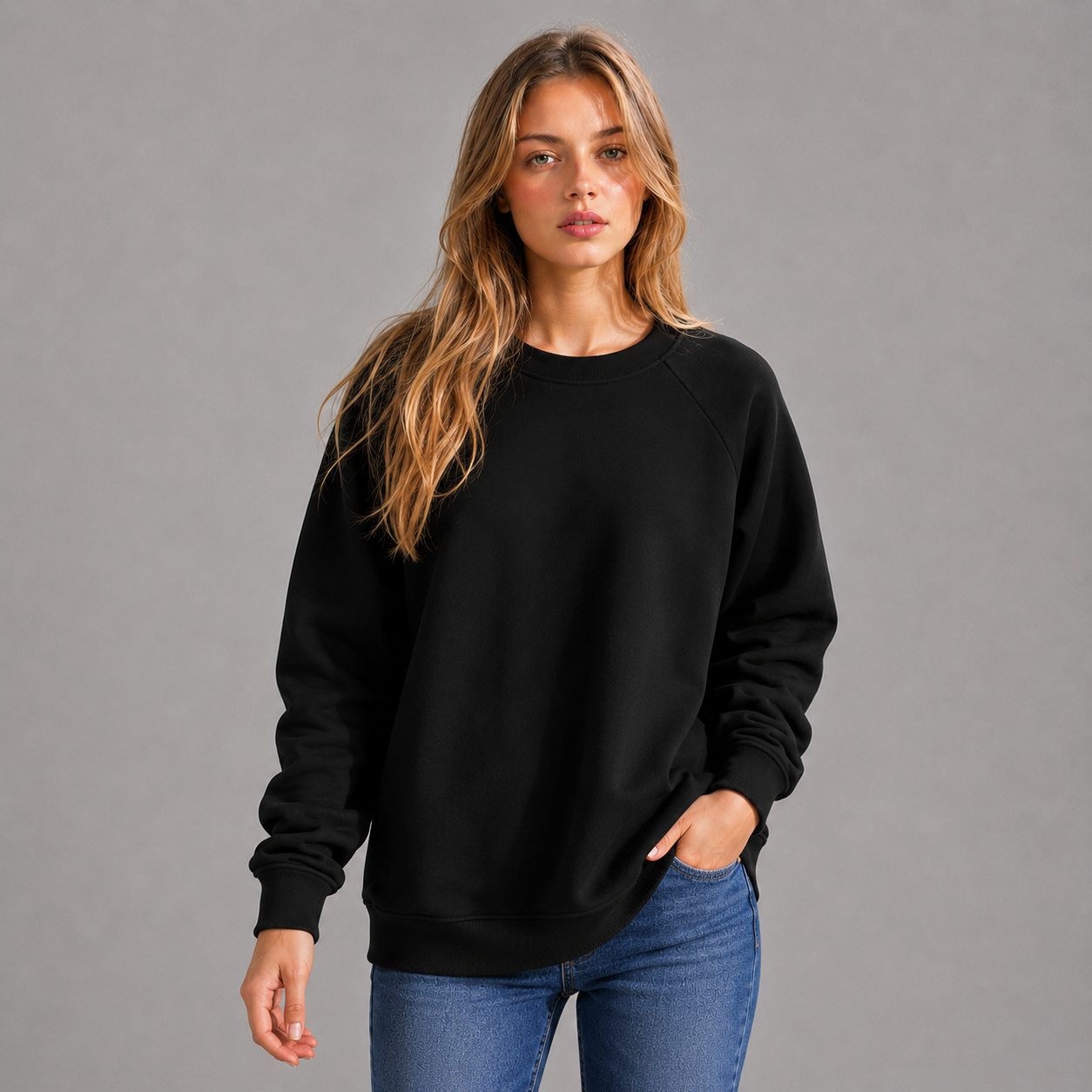 KEYNOO Oversized Crewneck Sweatshirt- Black