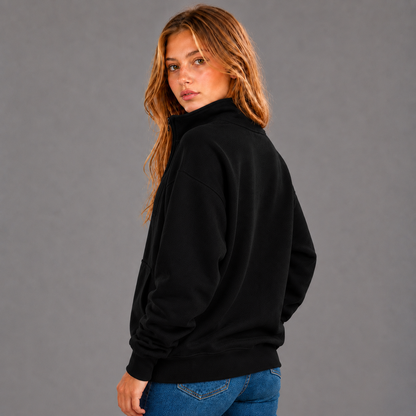 KEYNOO Oversized Half Zip Sweatshirt- Black