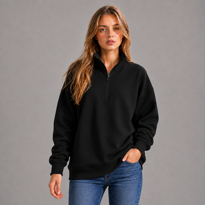 KEYNOO Oversized Quarter Zipper Sweatshirt- Black