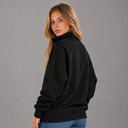 KEYNOO Oversized Quarter Zipper Sweatshirt- Black