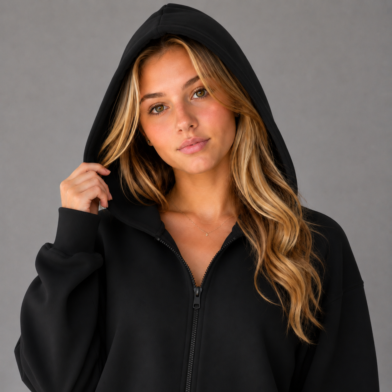 Oversized Zip Up Hoodie - Black