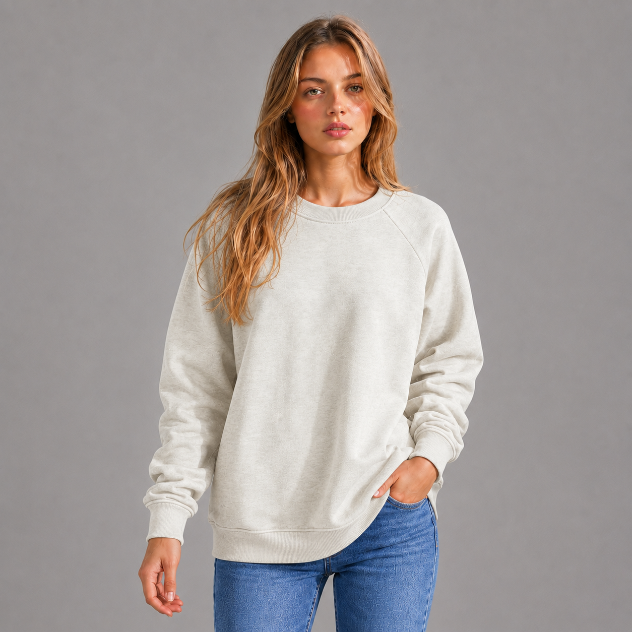 KEYNOO Oversized Crewneck Sweatshirt - Bleached Gray