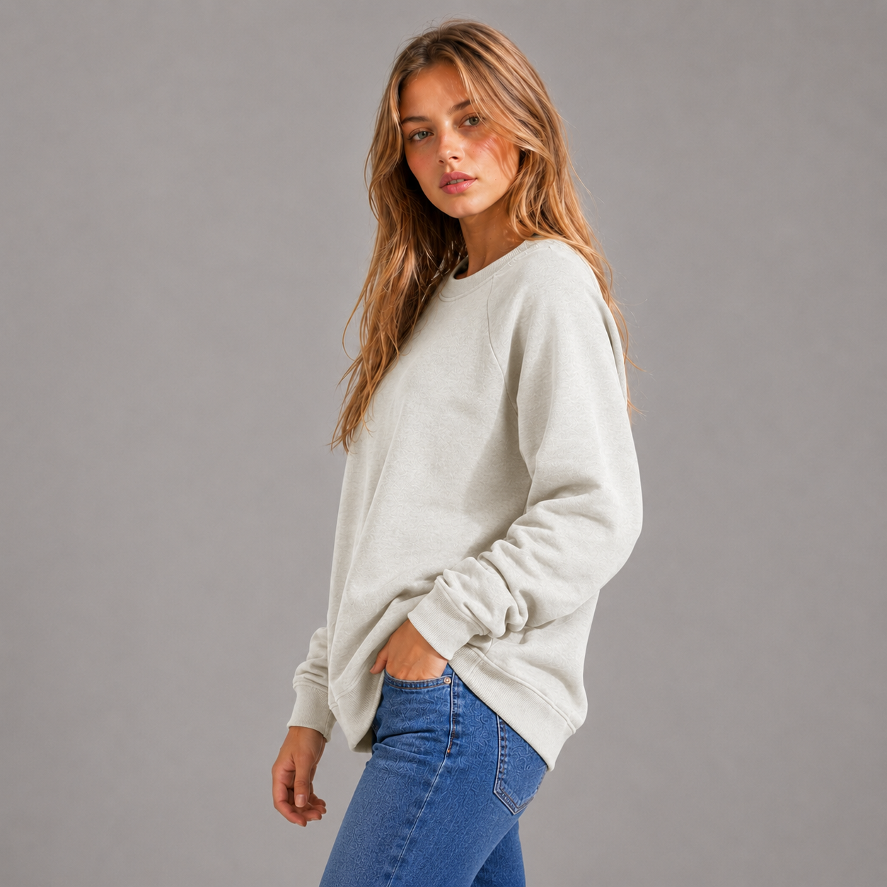 KEYNOO Oversized Crewneck Sweatshirt- Bleached Gray