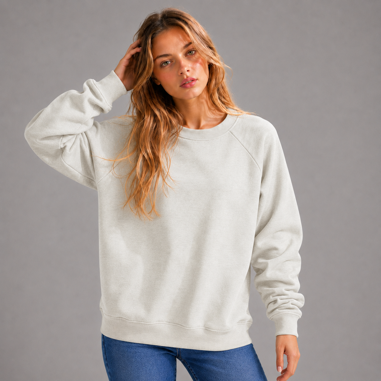 KEYNOO Oversized Crewneck Sweatshirt- Bleached Gray