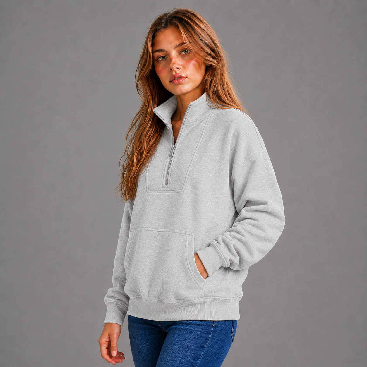 Half Zip Sweatshirt - Bleached Gray