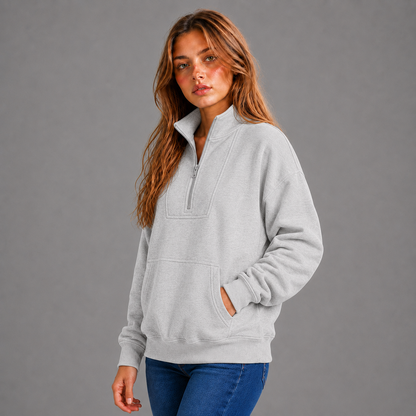 KEYNOO Oversized Half Zip Sweatshirt- Bleached Gray