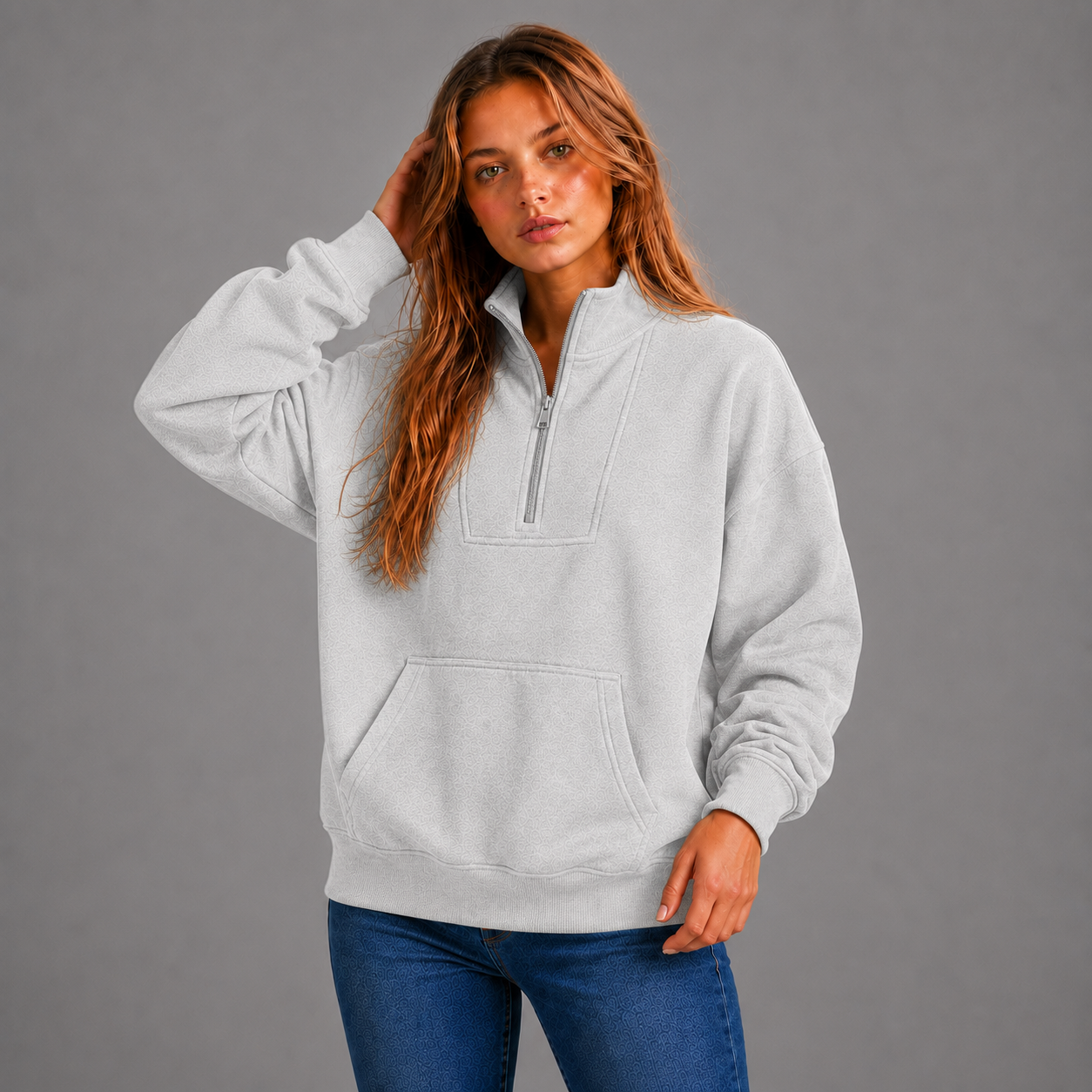 KEYNOO Oversized Half Zip Sweatshirt- Bleached Gray