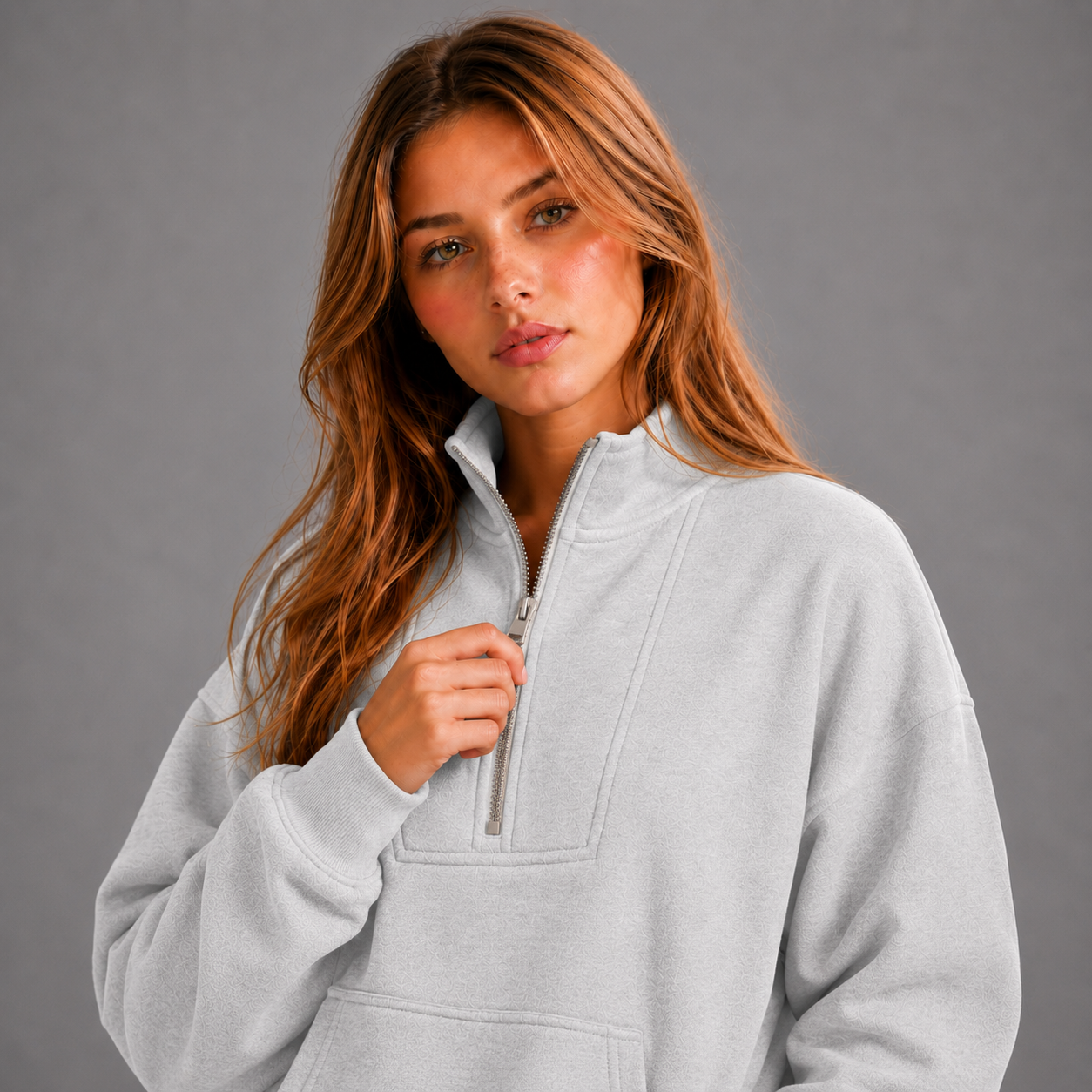 KEYNOO Oversized Half Zip Sweatshirt- Bleached Gray