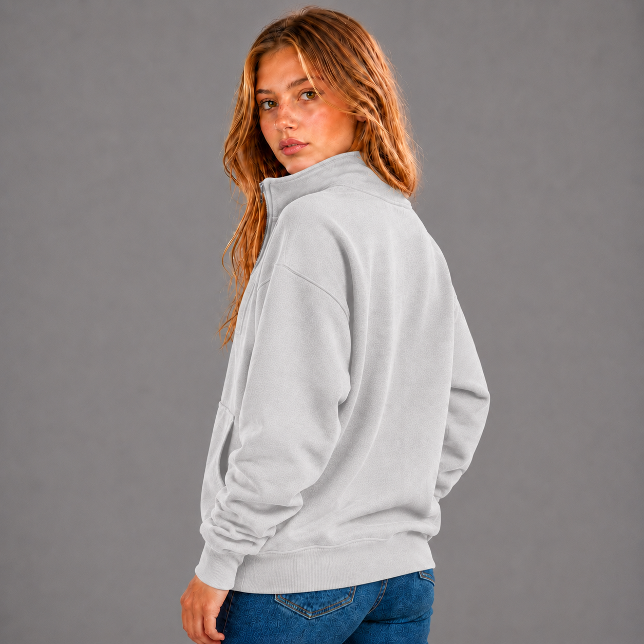 KEYNOO Oversized Half Zip Sweatshirt- Bleached Gray