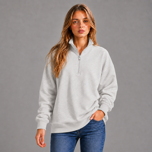 KEYNOO Oversized Quarter Zipper Sweatshirt- Bleached Gray