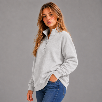 KEYNOO Oversized Quarter Zipper Sweatshirt- Bleached Gray