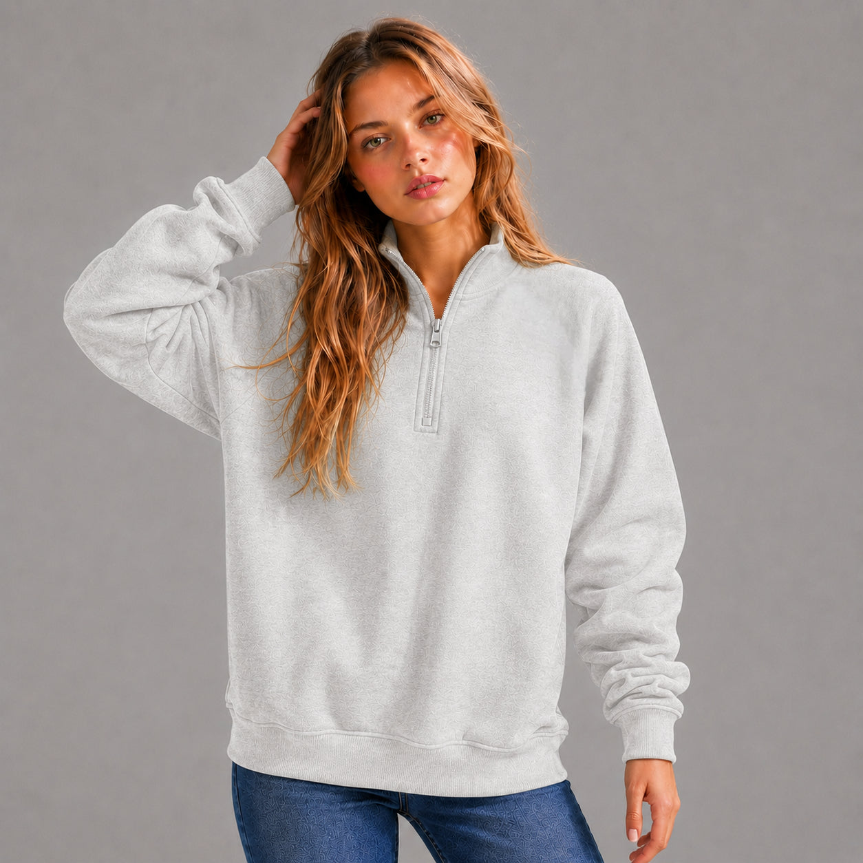 Quarter Zipper Sweatshirt - Bleached Grey
