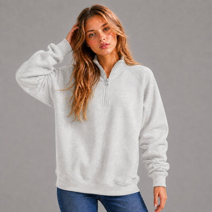KEYNOO Oversized Quarter Zipper Sweatshirt- Bleached Gray