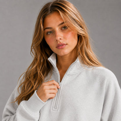 KEYNOO Oversized Quarter Zipper Sweatshirt- Bleached Gray