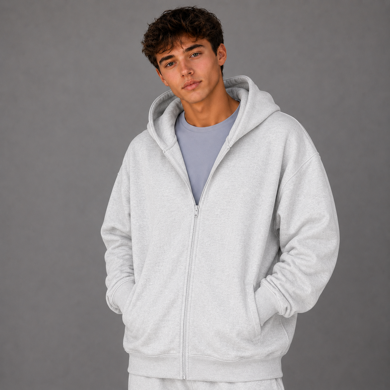 KEYNOO Oversized Zip Up Hoodie - Bleached Gray