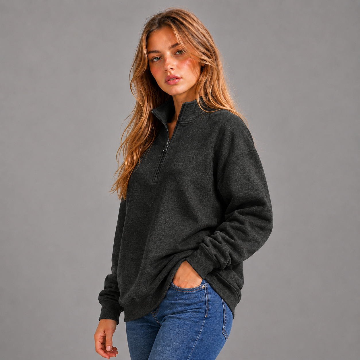 Quarter Zipper Sweatshirt - Charcoal
