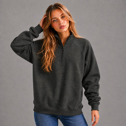 KEYNOO Oversized Quarter Zipper Sweatshirt- Charcoal