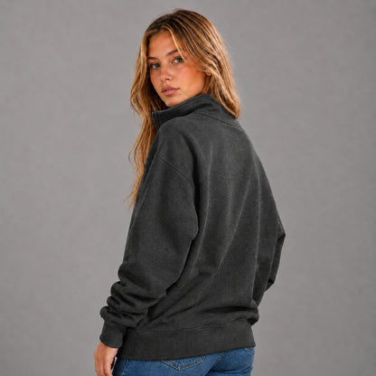 KEYNOO Oversized Quarter Zipper Sweatshirt- Charcoal
