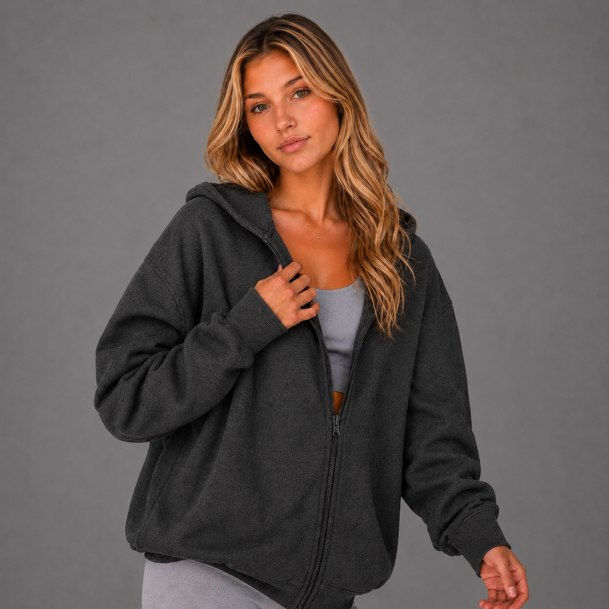 Oversized Zip-Up Hoodie - Charcoal