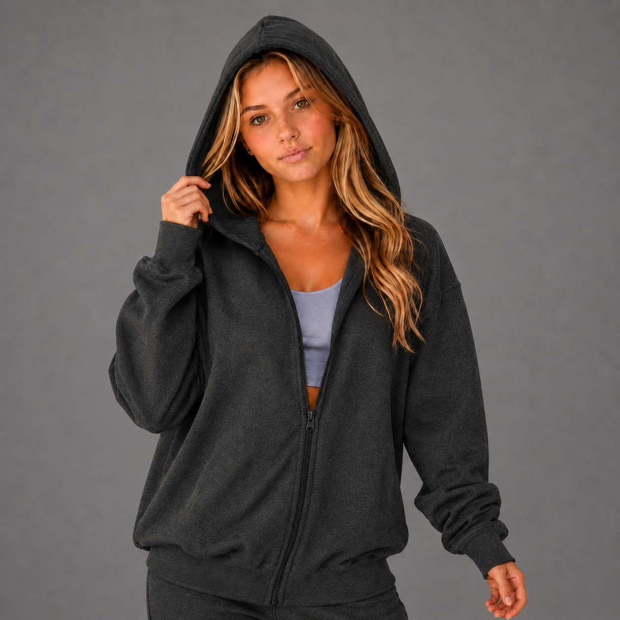 KEYNOO Oversized Zip Up Hoodie - Charcoal