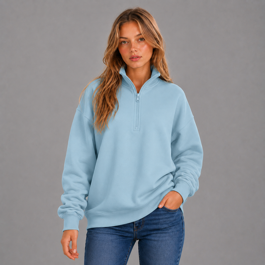 KEYNOO Oversized Quarter Zipper Sweatshirt- Sky Blue