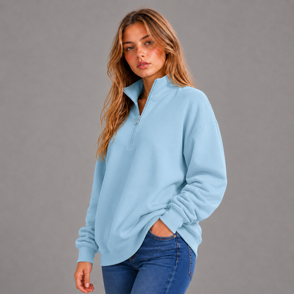KEYNOO Oversized Quarter Zipper Sweatshirt- Sky Blue
