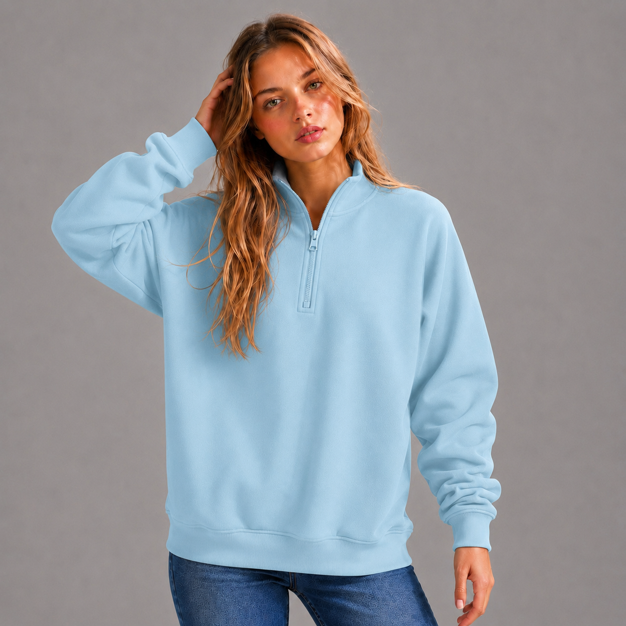 Quarter Zipper Sweatshirt - Sky Blue