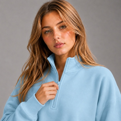 KEYNOO Oversized Quarter Zipper Sweatshirt- Sky Blue