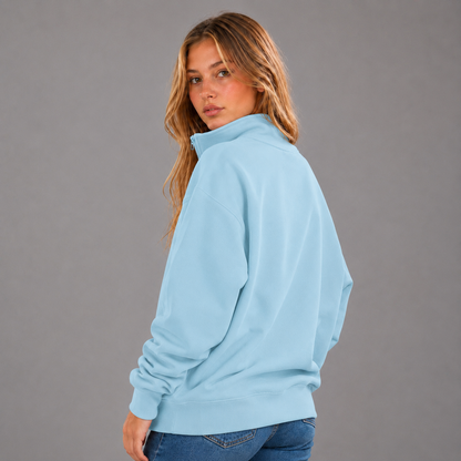 KEYNOO Oversized Quarter Zipper Sweatshirt- Sky Blue