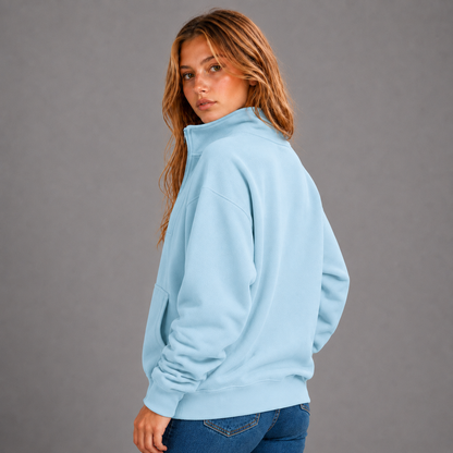 KEYNOO Oversized Half Zip Sweatshirt- Sky Blue