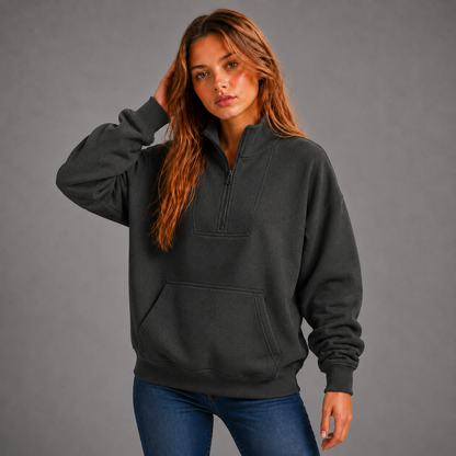 KEYNOO Oversized Half Zip Sweatshirt- Charcoal