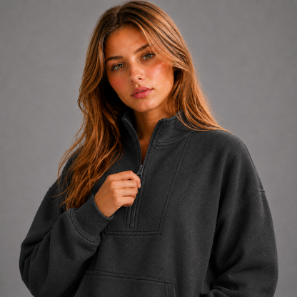 KEYNOO Oversized Half Zip Sweatshirt- Charcoal