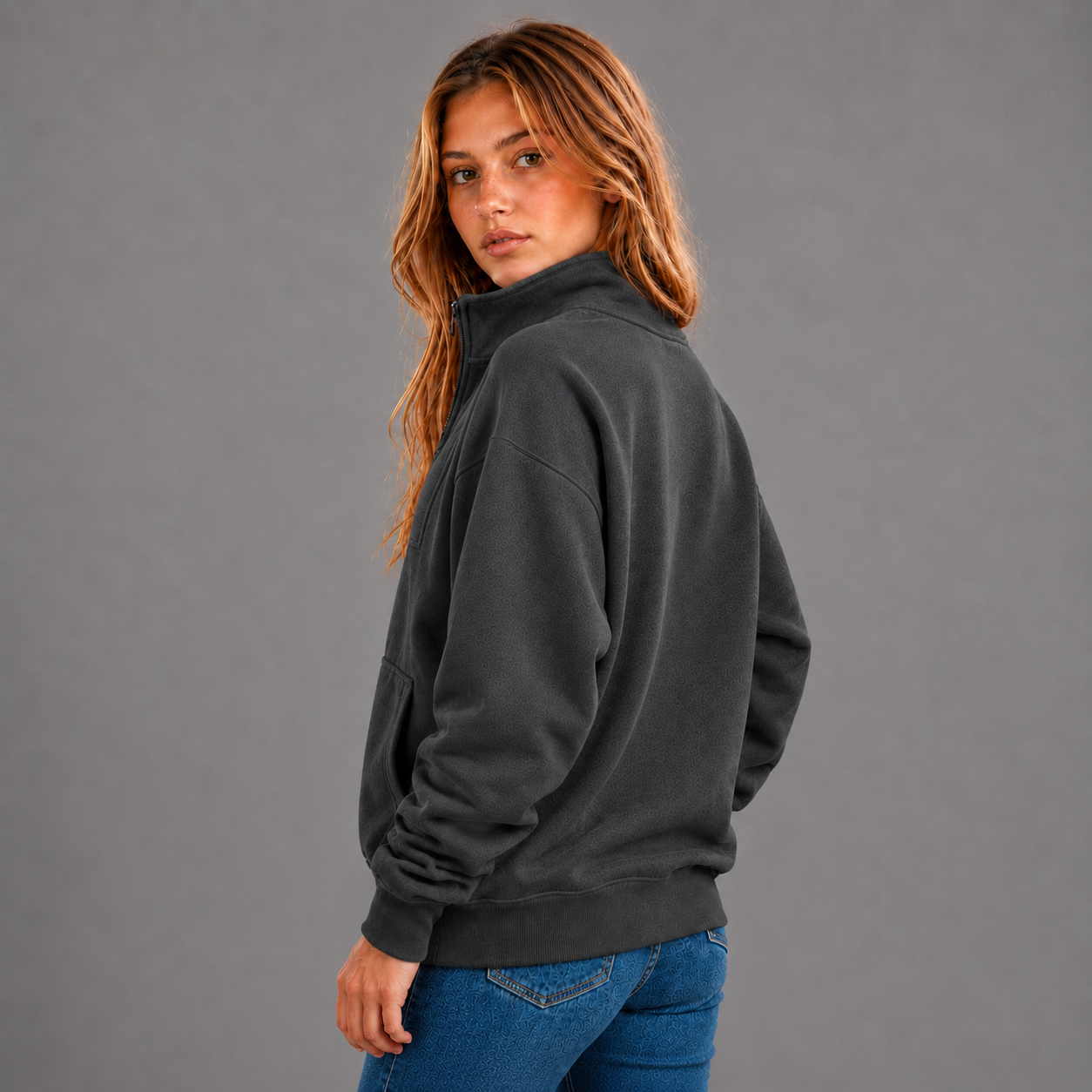 KEYNOO Oversized Half Zip Sweatshirt- Charcoal
