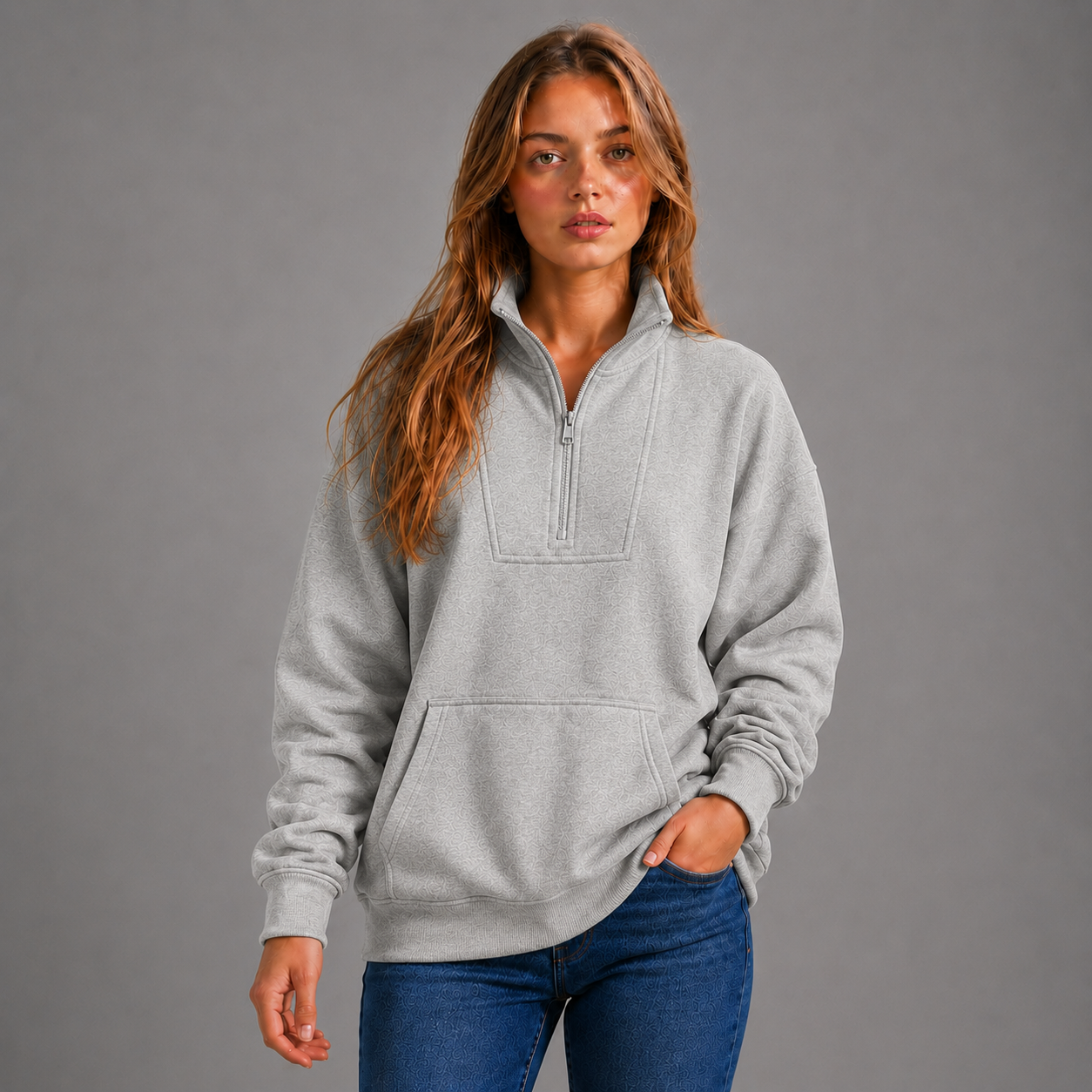 KEYNOO Oversized Half Zip Sweatshirt- Heather Gray