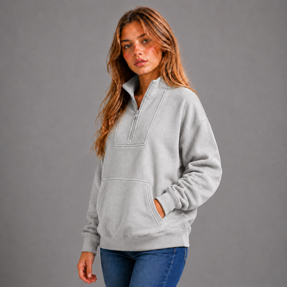 KEYNOO Oversized Half Zip Sweatshirt- Heather Gray