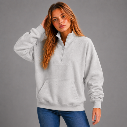 KEYNOO Oversized Half Zip Sweatshirt- Heather Gray