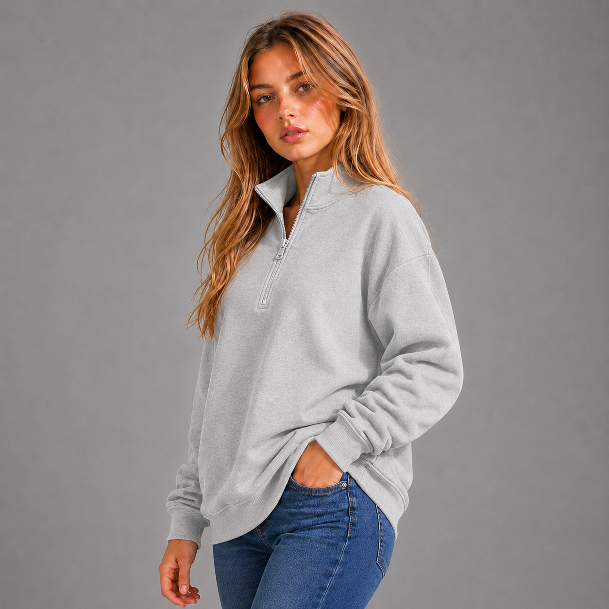 KEYNOO Oversized Quarter Zipper Sweatshirt- Heather Gray