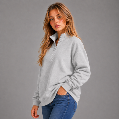 KEYNOO Oversized Quarter Zipper Sweatshirt- Heather Gray