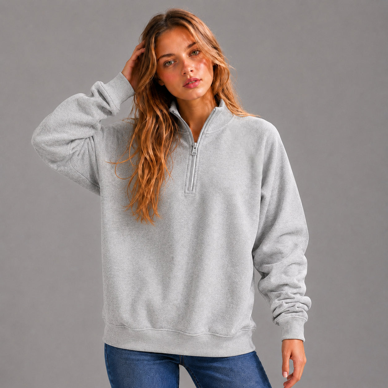 KEYNOO Oversized Quarter Zipper Sweatshirt- Heather Gray